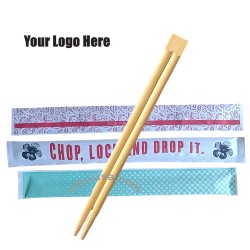Custom logo printed wrapper enclosed 9" twin bamboo chopsticks 2000ct