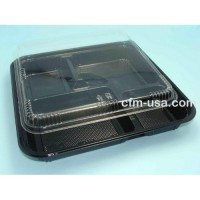 14 Inch Square Bento Lunch Box 5-Comp W-Lid J8307 200ct