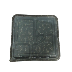 14 Inch Black Bento Box with Patterns 5-Comp W-Lid 400ct